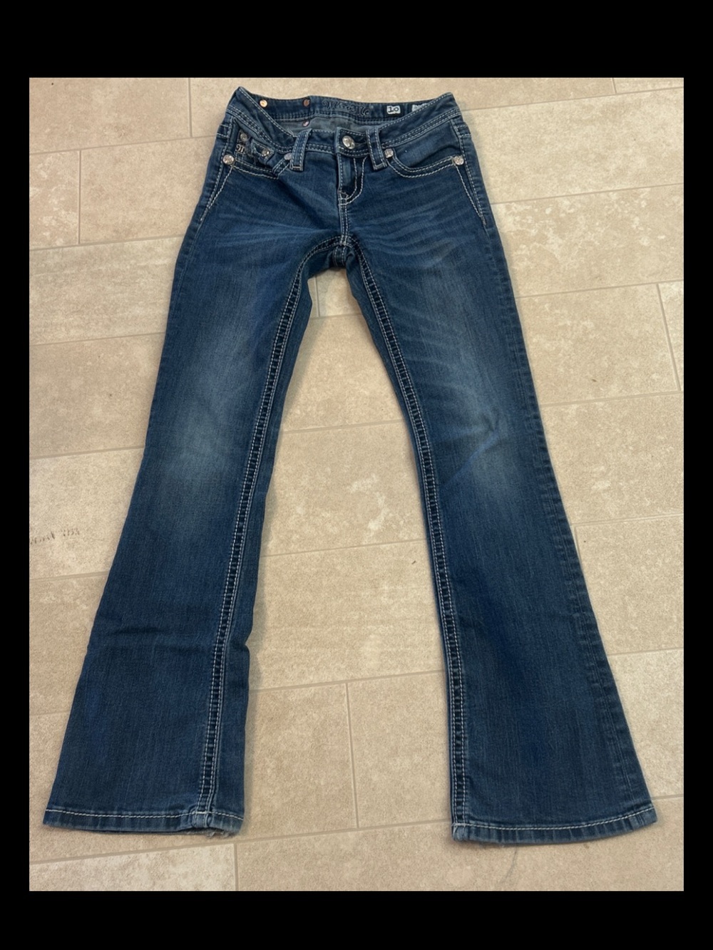 Miss Me Girls Snowflake Bootcut Jeans Thick Stitch JK7644B Rhinestone Size 10 - Picture 4 of 6